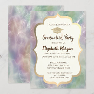 Invitación Gorrito de graduación con purpurina Perla holográf