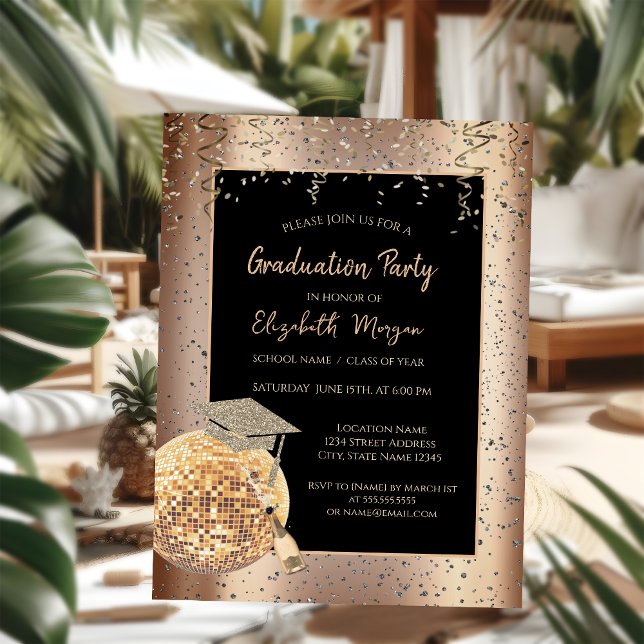 Invitación Gorrito de graduación, confeti de bola de discotec (Subido por el creador)