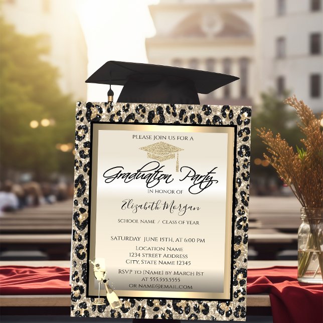 Invitación Gorrito de graduación, copa de vino con brillo est (Subido por el creador)
