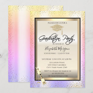 Invitación Gorrito de graduación, copa de vino, graduación de