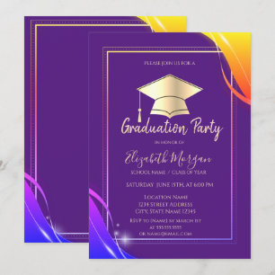 Invitación Gorrito de graduación de marco amarillo Violeta Gr