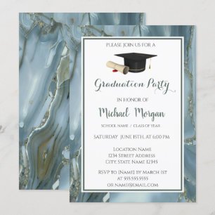 Invitación Gorrito de Graduación de Mármol, Fiesta de Graduac
