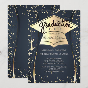 Invitación Gorrito de graduación, Diamantes Azul Marino Gradu