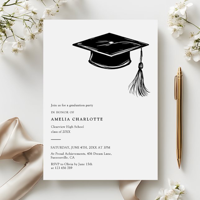 Invitación Gorrito de graduación dibujado a mano Fiesta moder (Subido por el creador)