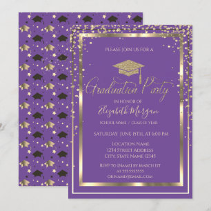 Invitación Gorrito de Graduación Dorado Chic Violeta Graduaci