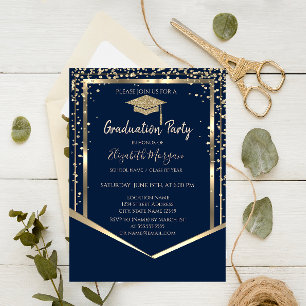 Invitación Gorrito de Graduación Dorado con Diamantes de Colo