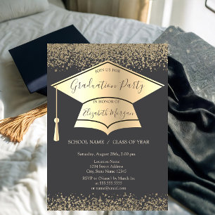 Invitación Gorrito de graduación dorado, diamantes Graduación