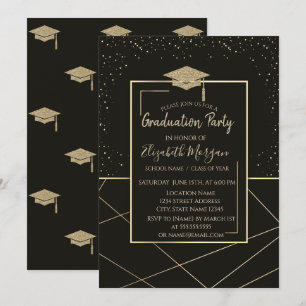 Invitación Gorrito de Graduación Dorado Geométrico Graduación