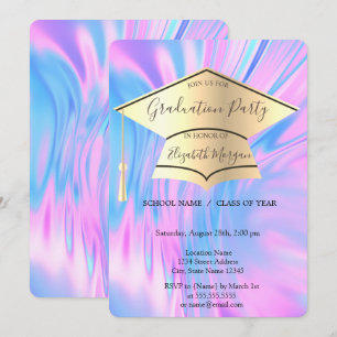Invitación Gorrito de Graduación Dorado, Graduación Holográfi
