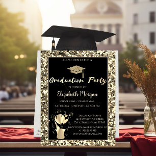 Invitación Gorrito de graduación dorado lentejuelas fiesta de