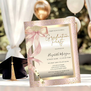 Invitación Gorrito de graduación dorado, rosa de cristal con