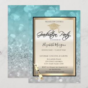 Invitación Gorrito de graduación elegante, graduación Bokeh d