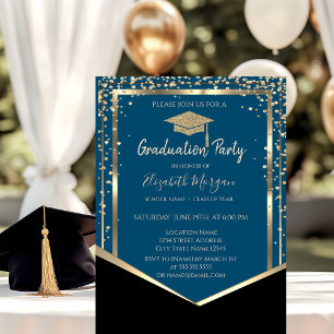 Invitación Gorrito de graduación elegante negro, diamantes do
