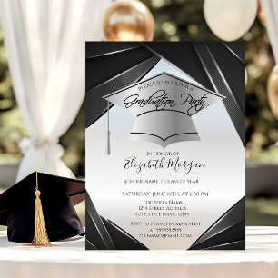 Invitación Gorrito de graduación elegante plateado para gradu