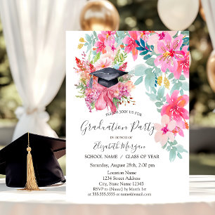 Invitación Gorrito de graduación floral, flores graduación 