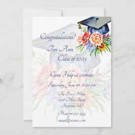 Invitación Gorrito de graduación floral personalizado