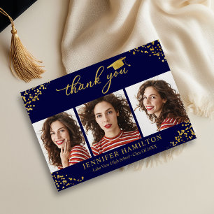 Invitación Gorrito de Graduación Hojas de Oro Sobre Agradecim