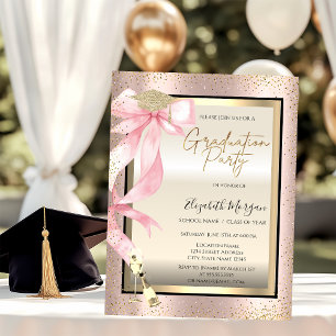 Invitación Gorrito de graduación, lazo rosa de vidrio, confet