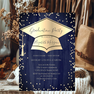 Invitación Gorrito de Graduación, Marco de Diamantes Azul Mar