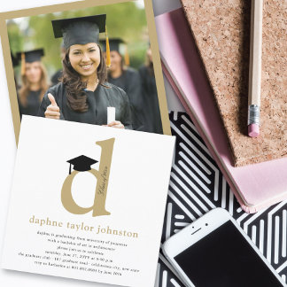 Invitación Gorrito de graduación negro de fiesta con monogram