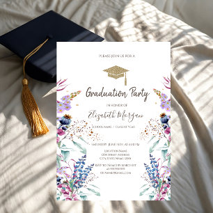 Invitación Gorrito De Graduación Prado De Flores Silvestres S