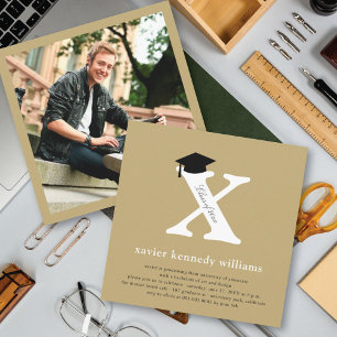 Invitación Gorrito de Graduación Único con Monograma de Oro X