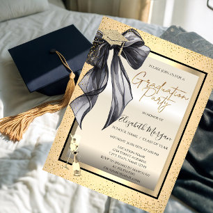 Invitación Gorrito de graduación, vidrio de arco negro, confe