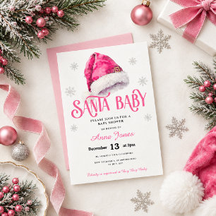 Invitación Gorrito de Santa divertido rosa para baby shower d
