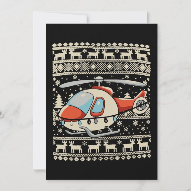 Invitación Gorrito de Santa Helicóptero Luces de Navidad Feo  (Anverso)