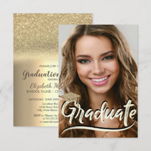 Invitación Gorrito Elegante con Brillo, Fiesta de Graduación 