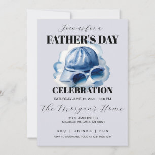 Invitación Gorrito y gafas de sol de acuarela azul para papá 