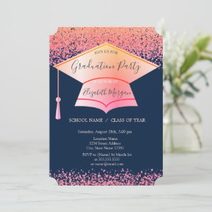 Invitación Gorro de graduación de moda, azul de la marina de 