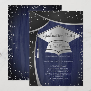 Invitación Gorro de graduación de plata Guay,Graduación de di
