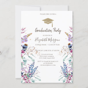 Invitación Gorro de graduación de Purpurina de Wildflower Mea