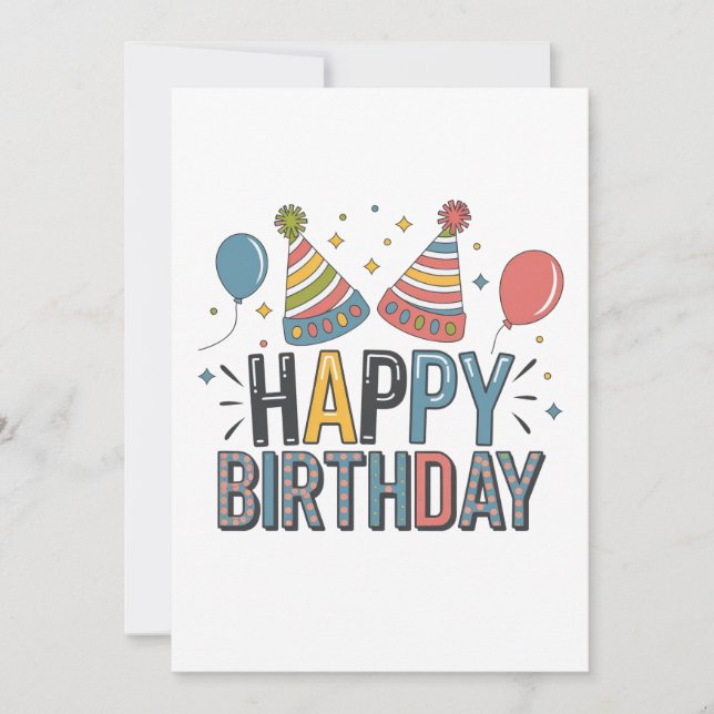 Invitación Gorros de Fiesta de Cumpleaños Feliz (Anverso)