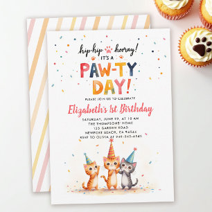 Invitación Gorros de fiesta de gatos gatitos juguetones cumpl