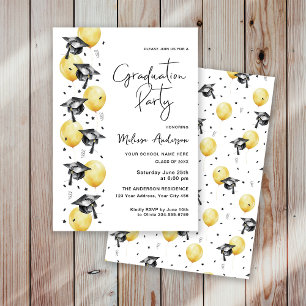 Invitación Gorros de fiesta de graduación con globos