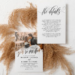 Invitación Gossamer Overlay Black Fonds Photo 2 en 1 Boda<br><div class="desc">Informal dos en una invitación a la boda con usted están escritos en bella caligrafía a través de un transparente salpicón de acuarelas decorando su foto. Añade los detalles de tu boda al dorso de la invitación informal de la boda fotográfica en texto negro sobre un fondo blanco.</div>