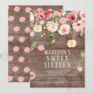 Invitación Gota floral de melocotones rutianos Dieciséis Fies