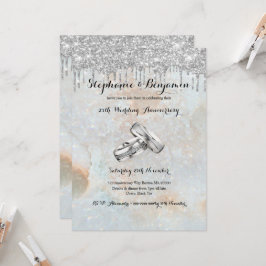 Invitación Gotas de brillo de plata 25º aniversario de bodas