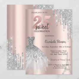 Invitación Gotas de brillo de plata, vestido de la Torre Eiff