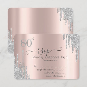 Invitación Gotas de brillo plateadas, Torre Eiffel 80º RSVP