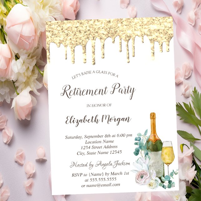 Invitación Gotas de brillo, vidrio, Jubilación floral (Subido por el creador)
