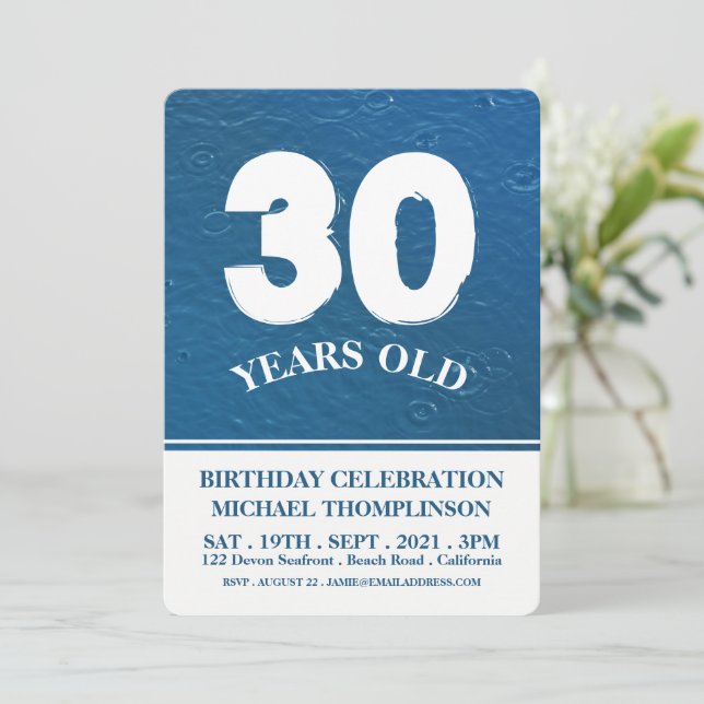 Invitación Gotas de lluvia, cumpleaños moderno (Anverso de pie)