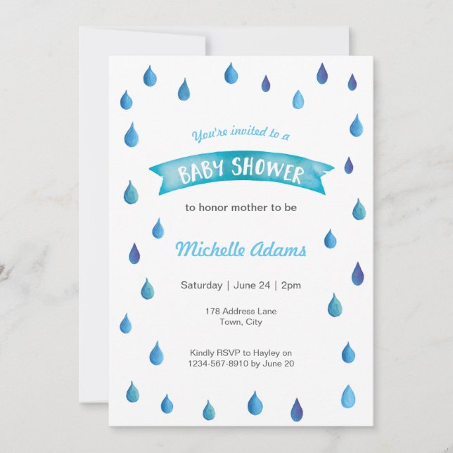 Invitación Gotas de lluvia invitantes de Baby Shower (Anverso)