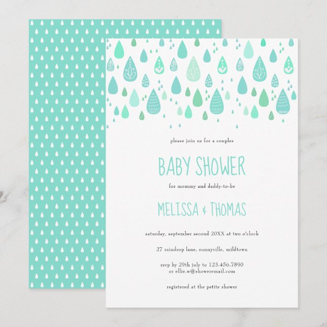 Invitación Gotas de lluvia lindo Parejas Baby Shower / Sprink (Anverso / Reverso)