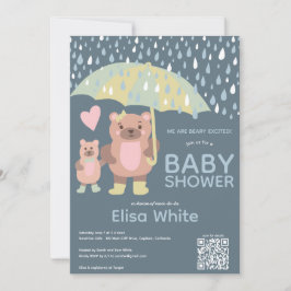 Invitación Gotas de lluvia Mama & Baby Bear Personalizado QR