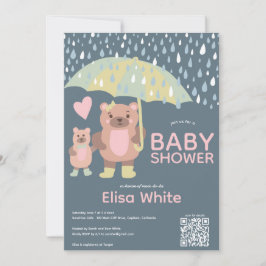 Invitación Gotas de lluvia Mama & Baby Bear Personalizado QR