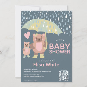 Invitación Gotas de lluvia Mama & Baby Bear Personalizado QR