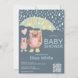 Invitación Gotas de lluvia Mama & Baby Bear Personalizado QR